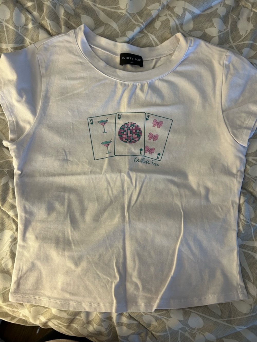 White Fox Boutique Girls' White Short-Sleeve Tee with Pink & Teal Graphic